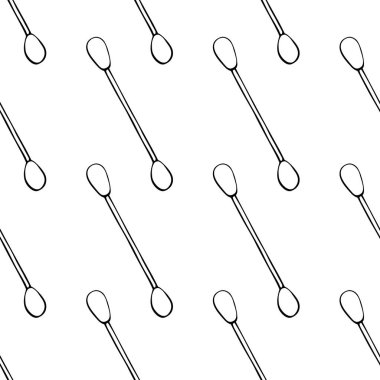 Pamuk tomurcuğunun kusursuz deseni, pamuklu çubuk. Kozmetik olarak, tıbbi geçmiş ve doku, siyah ve beyaz, el çizimi, karalama taslak tarzı, izole edilmiş.