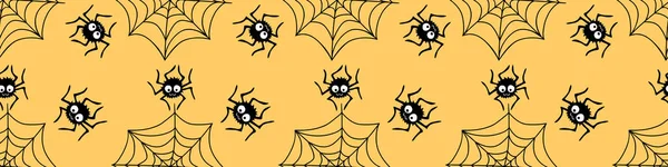 Seamless Pattern Spiders Cobweb Vector Illustration Isolated Orange Background Halloween — Stock Vector