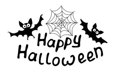 Yarasalarla Cadılar Bayramı mektuplarınız kutlu olsun. İzole edilmiş düz dizayn elementleri, siyah siluet. Tebrik kartı, davetiye, parti, poster, afiş için şenlikli başlık.