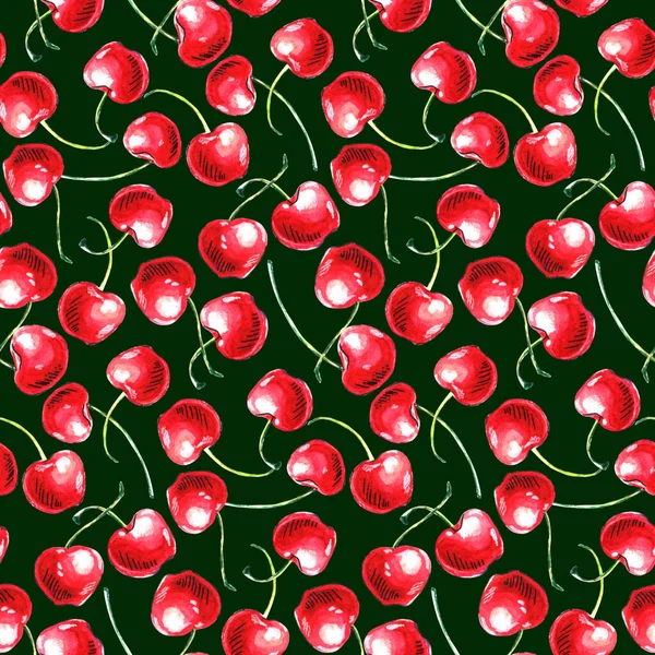 Problemfri Mønster Akvarel Enkelt Kirsebær Den Hvide Baggrund Håndtegnet Lyse - Stock-foto
