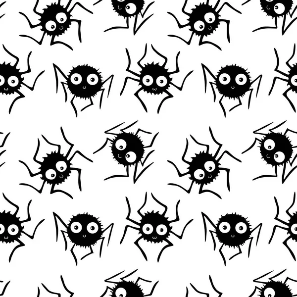 目でかわいい小さなクモのシームレスなパターン ハロウィーンのベクトルの背景とテクスチャ 孤立した手描きのイラスト — ストックベクタ