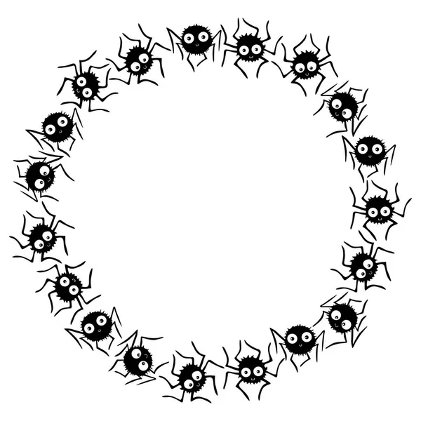 Rond Frame Van Schattige Kleine Spinnen Met Ogen Halloween Vectorachtergrond — Stockvector