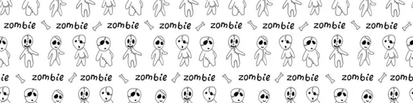 Vektornahtloses Muster Mit Niedlichen Zombies Cartoon Stil Skizze Doodle Illustration — Stockvektor