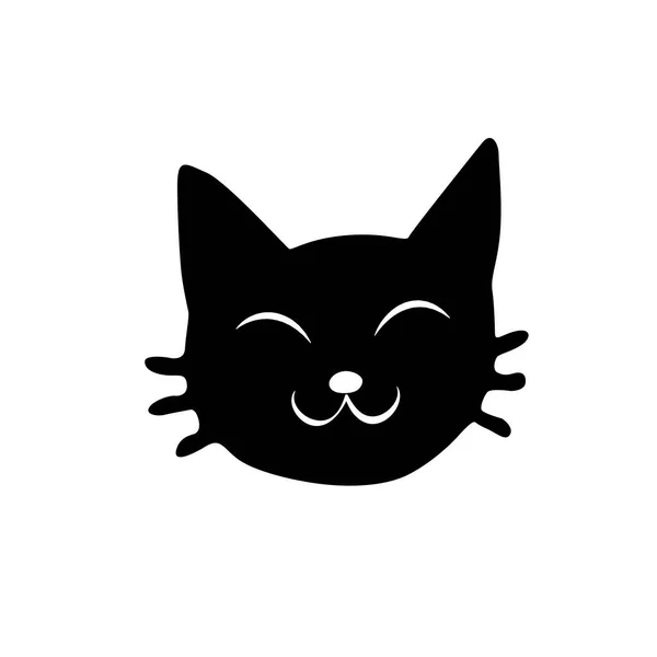 Muzzle Cute Black Cat Vector Illustration Flat Style Isolated Funny — Stock Vector