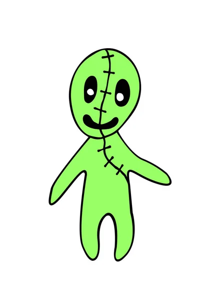 病媒可爱的绿色僵尸在卡通平面涂鸦风格 矢量绿色图标 在白色背景上孤立的部分 万圣节快乐 死亡的主题 — 图库矢量图片