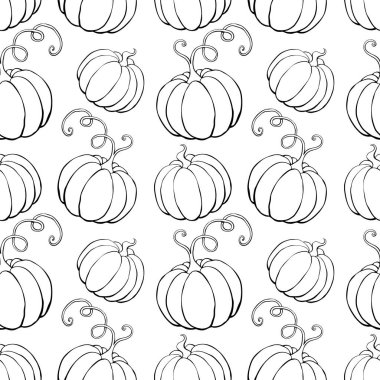 Çizgili balkabakları karalama tarzında vektörsüz desen. Cadılar Bayramı ya da Şükran Günü arkaplanı ve dokusu.