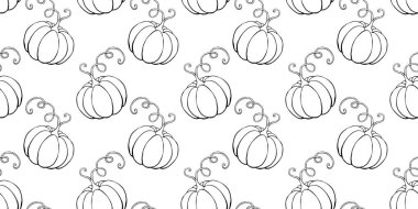 Çizgili balkabakları ve karalama tarzında bıyıkları olan vektörsüz desen. Cadılar Bayramı ya da Şükran Günü arkaplanı ve dokusu.