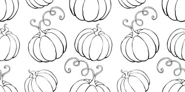 Çizgili balkabakları karalama tarzında vektörsüz desen. Cadılar Bayramı ya da Şükran Günü arkaplanı ve dokusu.