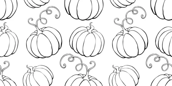 Patrón Sin Costura Vectorial Con Calabazas Contorno Estilo Garabato Halloween — Archivo Imágenes Vectoriales