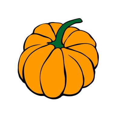 Düz şekilli kabak renginde bir vektör. Sembol Cadılar Bayramı, sonbahar, mahsul, şükran günü, verimli bir yıl..
