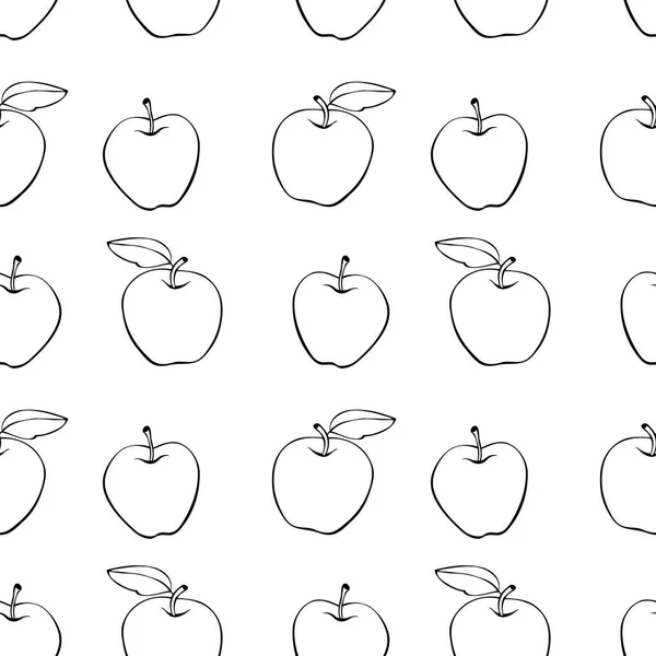 Patrón Sin Costura Vectorial Con Manzanas Contorno Estilo Garabato Fondo — Archivo Imágenes Vectoriales