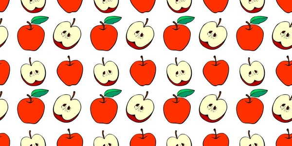 Patrón Sin Costura Vectorial Con Manzanas Rojas Fondo Textura Fruta — Archivo Imágenes Vectoriales