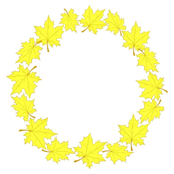 黄色のカエデの葉のベクトルの花輪 フラットスタイルのラウンドフレーム 幸せな秋 感謝祭のテーマ — ストックベクタ