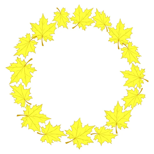 Couronne Vectorielle Feuilles Érable Jaune Cadre Rond Style Plat Thème — Image vectorielle