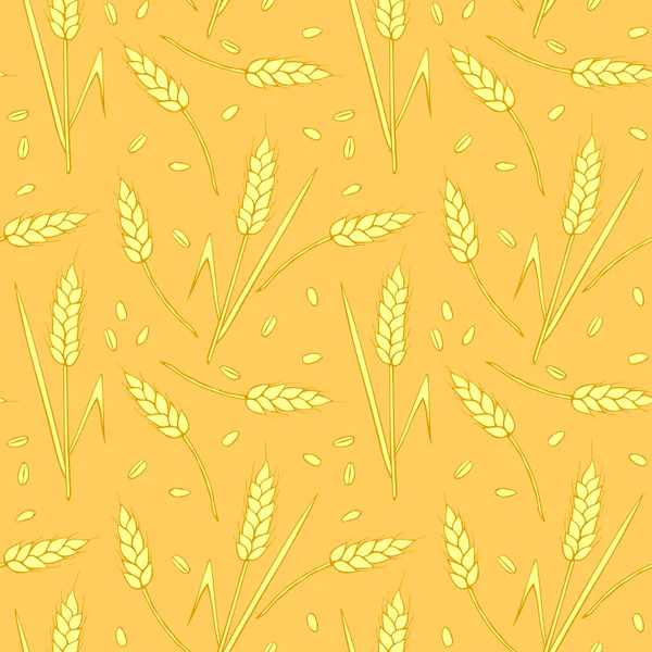 小麦のスパイクレットと穀物 平らなスタイルでベクトルシームレスなパターン 隔離された 包装紙のデザイン ベーカリー製品 小麦粉 感謝祭をテーマにしたパッケージ — ストックベクタ