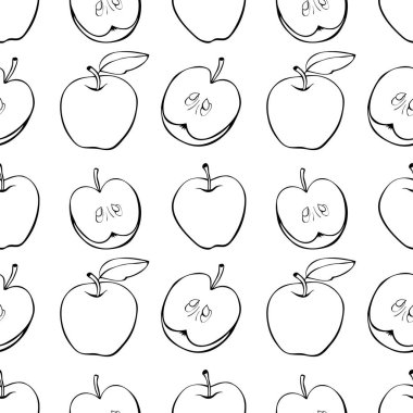 Çizgili elmalarla kusursuz bir şekil çiziyor. Meyve arka planı ve dokusu izole. Çocuklar için, okul tasarımı, hasat, bahçe işleri ve Şükran Günü teması