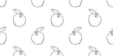 Elmaları karalama tarzında hatları olan kusursuz bir şekil. El yapımı meyve arkaplanı ve dokusu izole. Çocuklar için, okul tasarımı, hasat, bahçe işleri ve Şükran Günü teması.