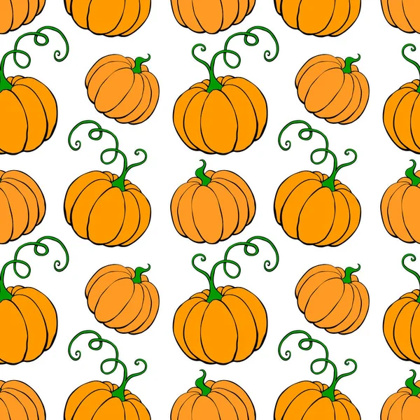 Vector Naadloos Patroon Met Omtrek Pompoenen Doodle Stijl Halloween Thanksgiving — Stockvector