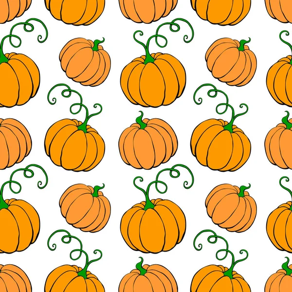 Vector Naadloos Patroon Met Omtrek Pompoenen Doodle Stijl Halloween Thanksgiving — Stockvector