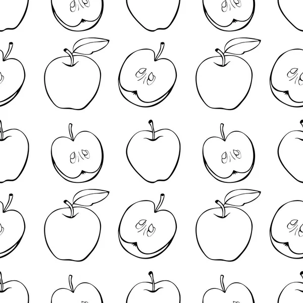 Vektorový Hladký Vzor Obrysovými Jablky Čmáranici Ovocné Pozadí Textura Izolované — Stockový vektor