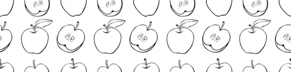 Padrão Sem Costura Vetorial Com Esboço Maçãs Doodle Frutas Fundo — Vetor de Stock