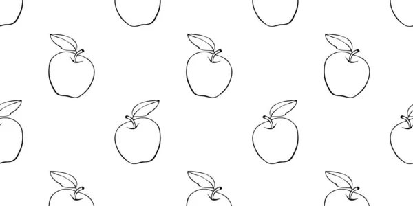 Patrón Sin Costura Vectorial Con Manzanas Contorno Estilo Garabato Fondo — Archivo Imágenes Vectoriales