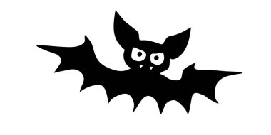 Çizgi filmlerdeki gibi çizilmiş şirin vampir yarasa. Beyaz arkaplanda siyah vektör çizimi izole edildi. Cadılar Bayramı tasarımı için tebrik kartı