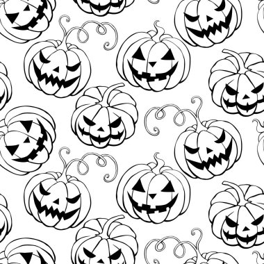 Çizgili balkabaklarıyla vektör kusursuz desen, Jack o Lantern. Cadılar Bayramı arkaplan ve desenleri karalama tarzında.