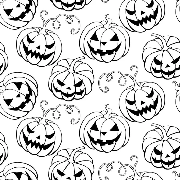 Vektorový Vzor Obrysovými Dýněmi Jack Lantern Halloween Pozadí Textury Stylu — Stockový vektor