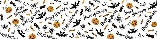 Happy Halloween Seamless Pattern Traditional Holiday Symbols Pumpkin Jack Lantern — Stock Vector