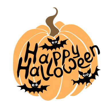 Yazılı Cadılar Bayramı posteriniz ve balkabağı arkaplanlı sopalarınız kutlu olsun. İzole edilmiş, düz stil. Tebrik kartı, davetiye, parti, pankart için şölen başlığı