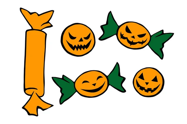 Vectorset Van Snoep Verschillende Wikkels Halloween Stijl Vakantie Design Elementen — Stockvector