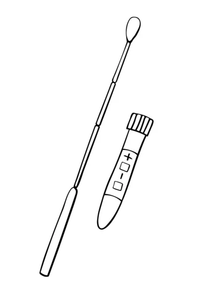 Testbuis Bekerglas Met Uitstrijkje Geïsoleerd Witte Achtergrond Covid Test Bloedmonsters — Stockvector