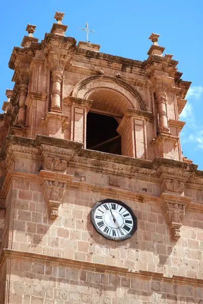 Linda Torre Sineira Com Relógio Catedral Puno Puno Peru América — Fotografia de Stock
