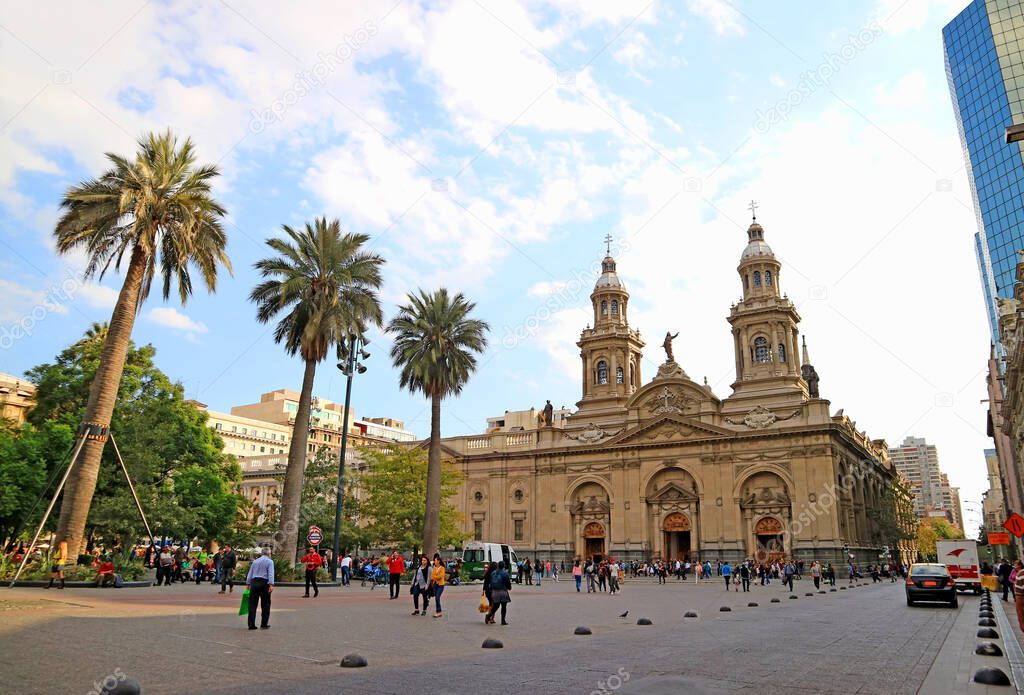 The Metropolitan Cathedral of Santiago, the Stunning Landmark on Plaza de Armas Square in Santiago, Chile, South America