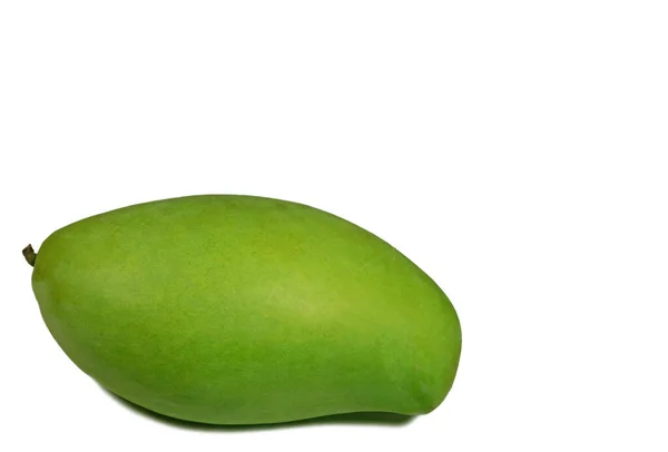 Een Levendige Groene Kleur Jonge Mango Geïsoleerd Witte Achtergrond Tropische — Stockfoto