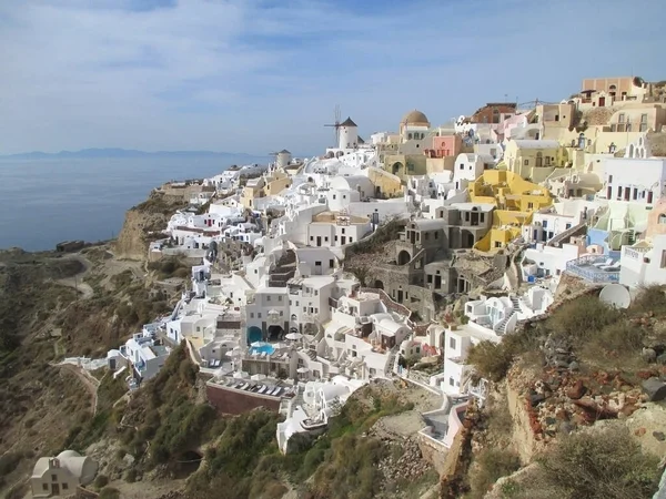 Vista Deslumbrante Oia Village Paisagem Sobre Caldera Santorini Island Greece — Fotografia de Stock