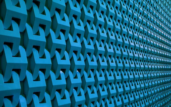 Cerulean Blue Colored 3D Pattern Wall Surface in Perspective for Background or Banner