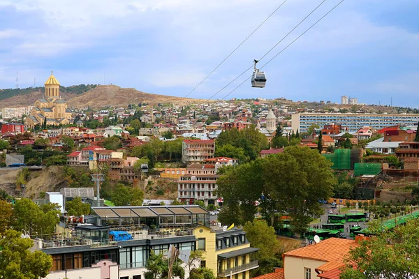 Oszałamiający Widok Lotu Ptaka Tbilisi Kolejką Linową Centrum Miasta Twierdzy — Zdjęcie stockowe