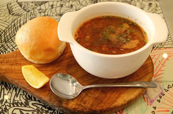 Healthy Tasty Vegetable Soup Served Slider Bun — Stock Photo, Image