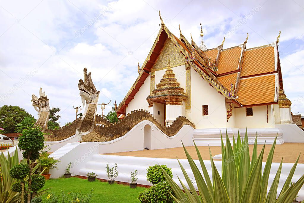 Wat Phumin Temple, which the Main Building Combines Ubosot and Wiharn (Worshiping Hall and Ordination Hall), Nan Province of Thailand