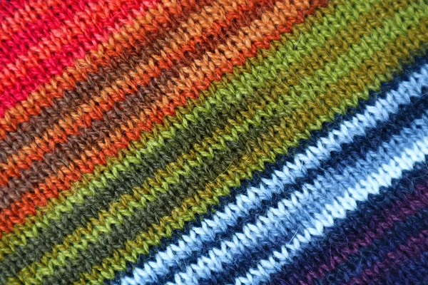 Texture Colorful Striped Alpaca Knitted Wool Fabric Diagonal Patterns Abstract — Stock Photo, Image