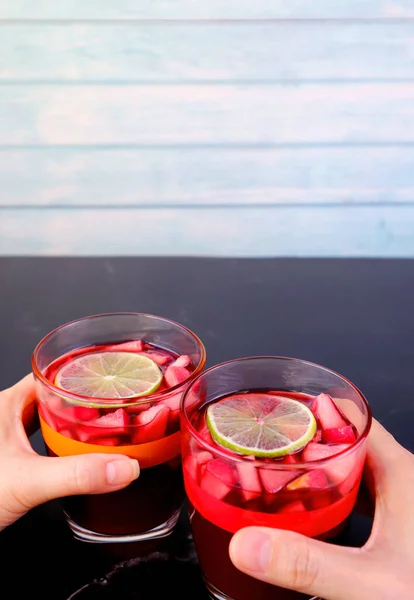 Vertical Image Man Woman Hand Holding Glass Red Wine Sangria — стокове фото