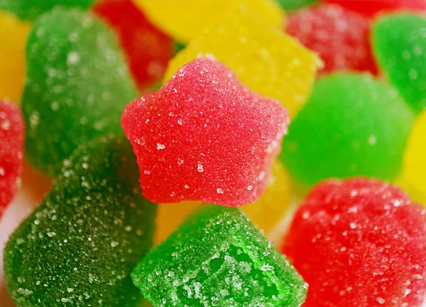 Closeup Red Star Shaped Fruity Flavor Sugar Coated Jelly Soft — Stock Photo, Image