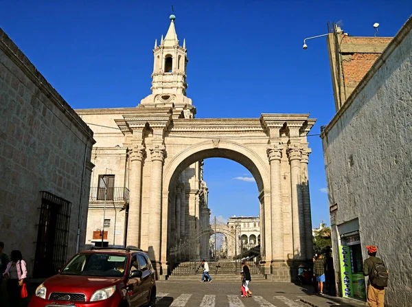 City Aquipa Side View Basilica Cathedral Aquipa Peru South America — 스톡 사진