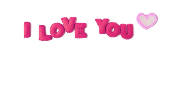 Word Love You Spelled Hot Pink Alphabet Cookies Pastel Pink — Stock Photo, Image