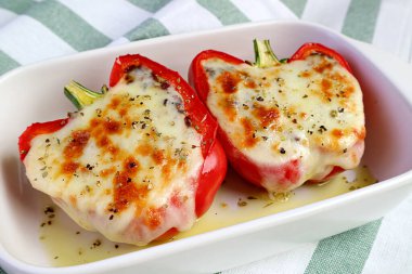 Fresh Cooked Delectable Homemade Stuffed Bell Peppers with Melting Cheese clipart