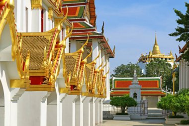 Stunning Exterior of Wat Ratchanatdaram Temple with Phu Khao Thong (Golden Mount) Pagoda in Afar, Bangkok Old City, Thailand