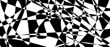 Siyah-beyaz soyut arkaplan ve pankarttan oluşan kaotik şekiller ve çizgiler