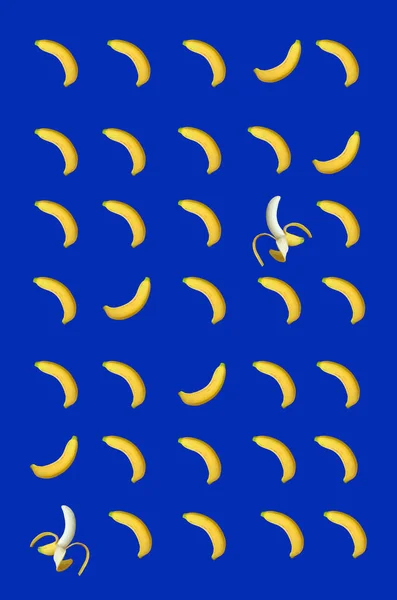 Vertical Image Rows Fresh Ripe Banana Royal Blue Background — Stock Fotó